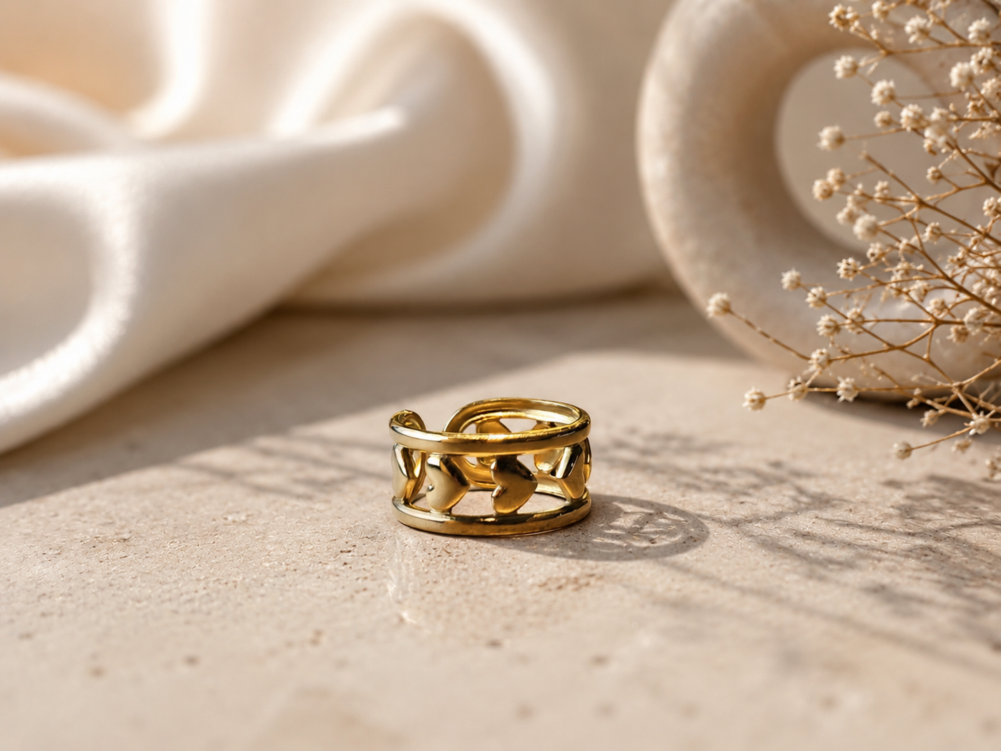 Luxury Gold Heart Adjustable Ring