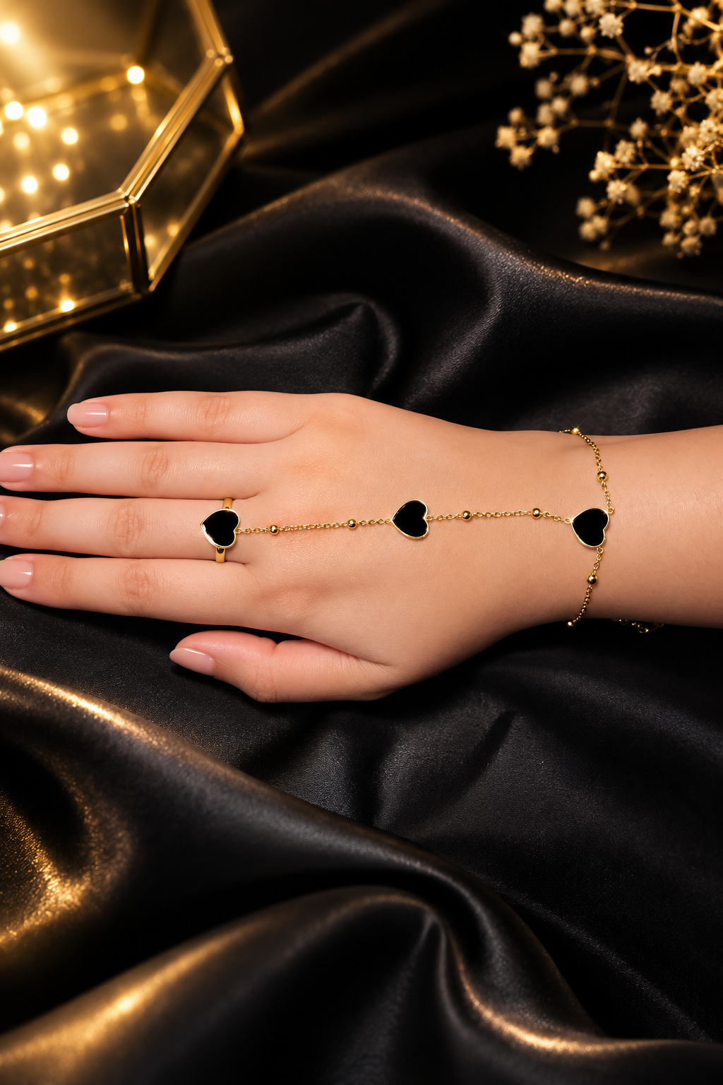 Black Onyx Heart Hand Harness