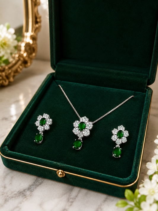 Crystal Pendant Necklace & Earrings