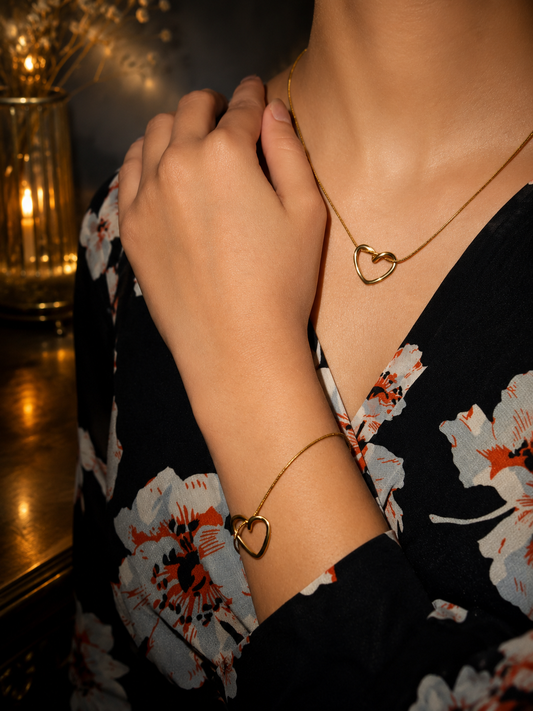 Luxury Gold Heart Necklace & Bracelet Set