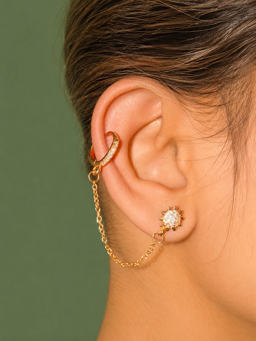 Golden Crystal Ear Cuff Chain Earrings